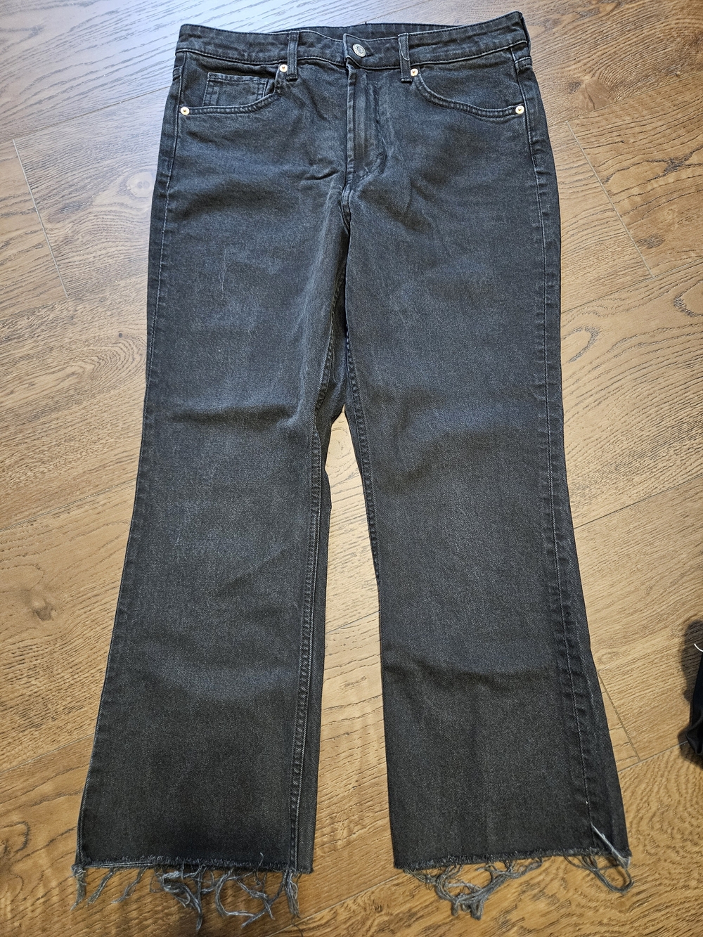 H&M Black Wide-Leg Jeans with Raw Frayed Hem